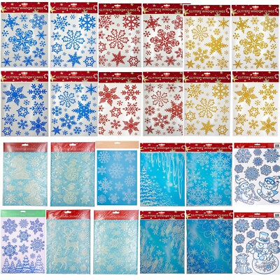 Weihnachten Schneeflocke Fensteraufkleber großer Glitzer Weihnachtsmann, Weihnachtsbaum Rentier Dekor