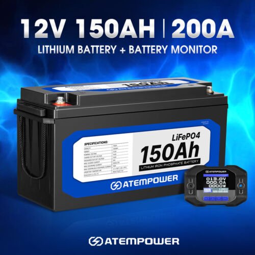 Atem Power 12V 150Ah Lithium Battery LiFePO4 + 200A Battery Monitor With Shunt - Picture 1 of 10