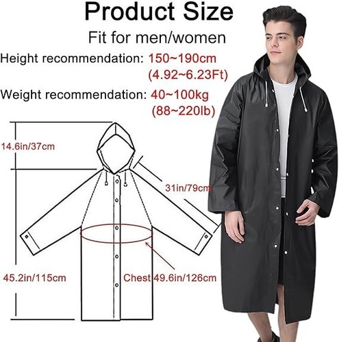 2 Impermeables Para La Lluvia Hombre Mujer Ponchos Con Capucha White Impermeable - Picture 18 of 23