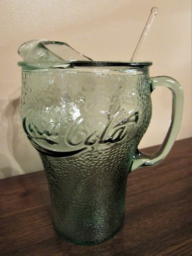 Jarra retro de vidrio verde guijarro de Coca Cola de colección, varilla de agitación, bandeja y 4 vasos - Imagen 3 de 12