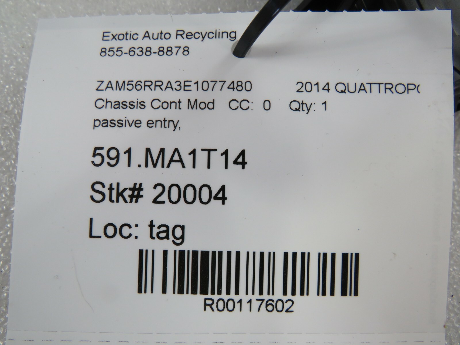 2014 Maserati Quattroporte, Passive Entry ECU, Used, P/N 68193398