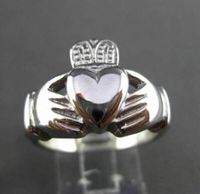 ESTATE LARGE 14KT WHITE GOLD 3D IRISH CLADDAGH LOVE FRIENDSHIP RING 24520