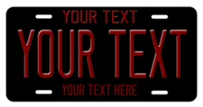 Custom Personalized Aluminum Vanity License Plate YOUR TEXT Black and Red