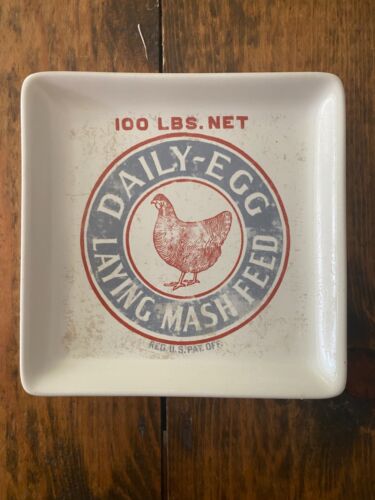 Ceramic Daily-Egg Laying Mash Feed Chicken/Rooster Trinket Tray