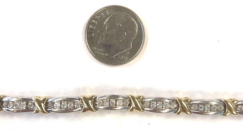10 Karat Yellow & White Gold 1.5 CT Diamond X Style Tennis Bracelet 7.5" B124 - Picture 3 of 5