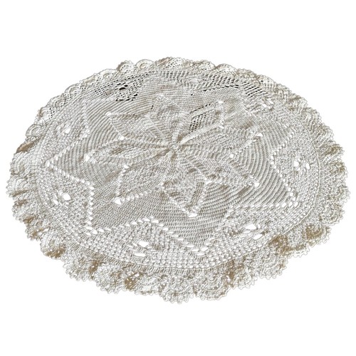 Vintage Hand Crochet Lace Doily Round Table Topper Cover 23” Ivory - Picture 2 of 3