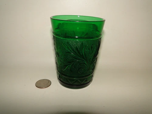 Forest Green 3 7/8" Glass Tumbler, Sandwich Pattern