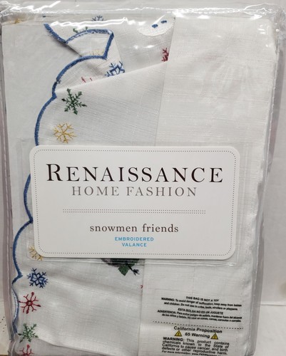 1 Fabric Embroidered Kitchen Valance (58"x12") CHRISTMAS, SNOWMEN FRIENDS, RHF - Picture 9 of 15