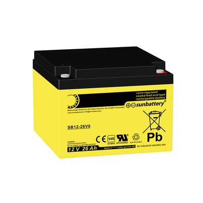 Sun Battery SB12-26V0 12 Volt 26 Ah LxBxH 167 x 175 x 125 mm M5-Innengewinde VdS