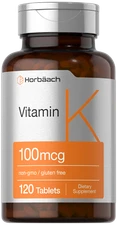 Vitamin K 100mcg | 120 Tablets | Vegetarian, Non-GMO & Gluten Free | by Horbaach