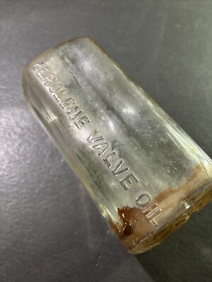Antique Original Zerolene Embossed Valve Oil Bottle Quart Standard Oil Rare CA