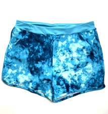 LANDS' END GIRL'S STRETCH COMFORT WAIST BLUE TIE-DYE SWIM SHORTS POCKETS XL