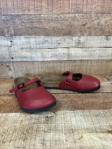 Birki's Sandalen Damen Größe 7 rotes Leder enge runde Zehen Sandalen PRM - Bild 1 von 10
