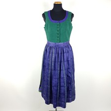 Sportalm Dirndl Damen Gr. 40 Grün Lila Leinen Seidenschürze Ärmellos