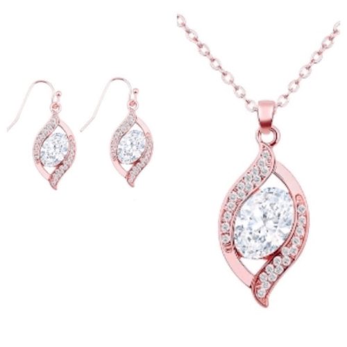 NEW JEWELRY SET Rose Gold Crystal Earrings & Necklace Wedding Bridesmaid Gift - 第 1/7 張圖片