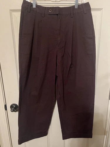 Free People Wide Leg Pleated Cropped Pants High Rise Brown Sz 10 100% Cotton