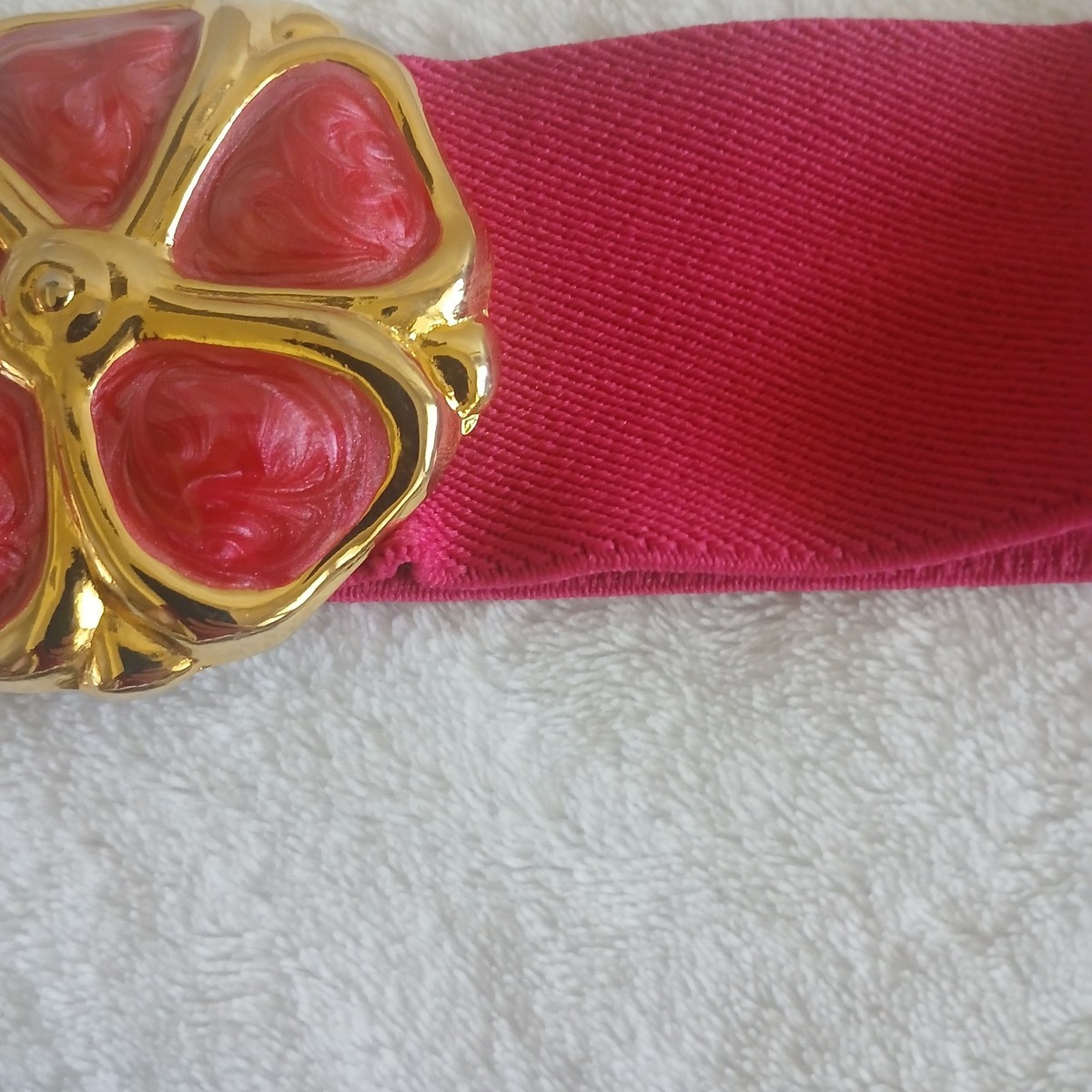 Vintage Elastic Stretch Belt 1980s Color Block Buckle Small Hot Pink Retro Chic Vintage 80 main image 4