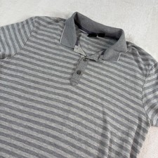 Hugo Boss Slim Fit Polo Shirt Mens Large Grey Striped Short Sleeve Cotton Blend