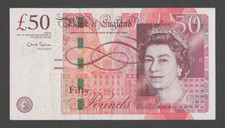 Billete de papel de 50 libras del Banco de Inglaterra - SALMÓN - Serie AD52 570178 - Circulado - En muy buen estado