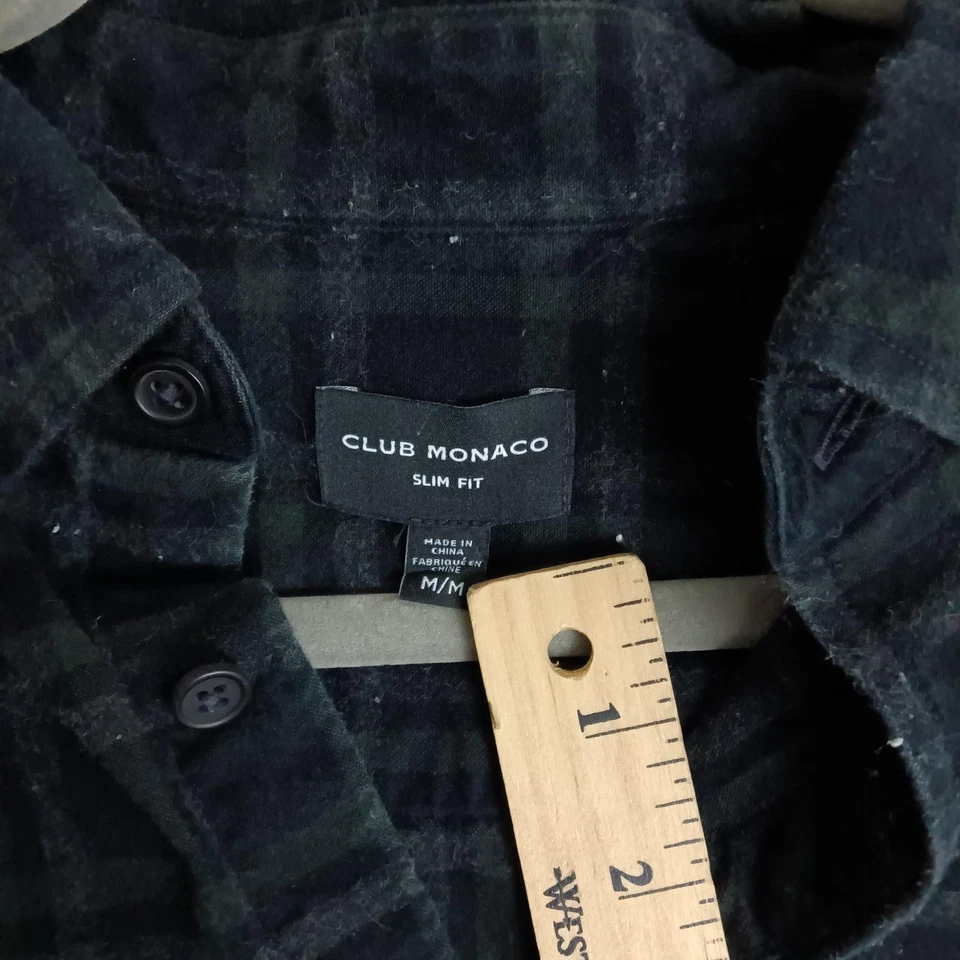 Camisa Club Monaco Para Hombre Mediana Negra Verde A Cuadros Calce Ajustado Con Botones Manga Larga Foto 2 de 4