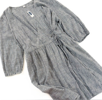 Old Navy Dress Womens 2X Plus Linen Blend Navy White Wrap New Boho Casual