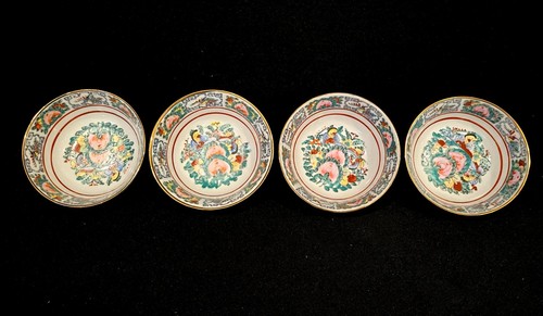 FAMILLE ROSE CANTON CINESE 4 1/2" ZUPPA DESSERT RISO CIOTOLE SET (4) 2 1/4" ANTICO - Foto 2 di 4