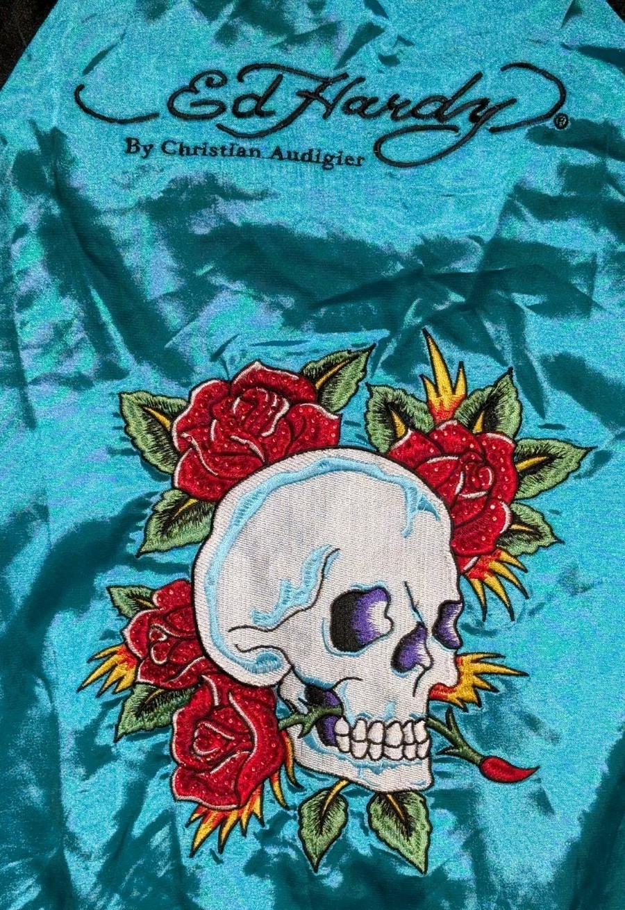 Vintage Y2K Ed Hardy by Christian Audigier Blue Satin… - Gem