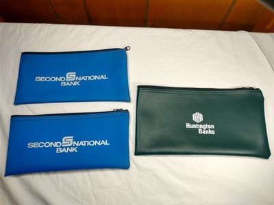 3 Vintage Bank Zipper Money Deposit Bags- Huntington Bank & Second