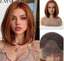 Short Bob Straight Auburn Lace Front Heat Ok Synthetic Hair Heat Ok Wigs Women