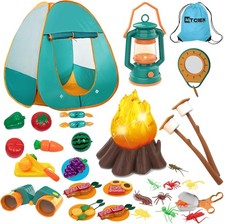 Kids Camping Gear Set W/ Play Tent Pretend Campfire Fruits Marshmallow Camping