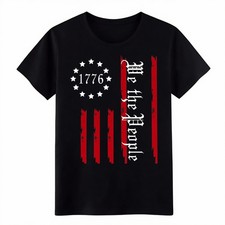 We The People 1776 American Flag Patriotic Casual Short Sleeve T-Shirt