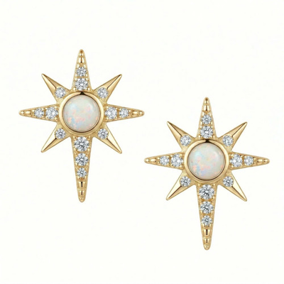 #ad #ad Women#x27;s Gold Plated 925 Sterling Silver Synthetic Opal and CZ Northern Star Stud $59.42