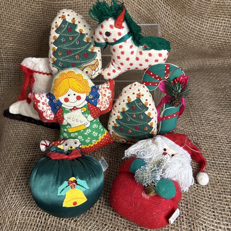 Lot 8 Vtg Soft Christmas Tree Ornament Doll Noel Angel Horse Tree Skate Santa X2