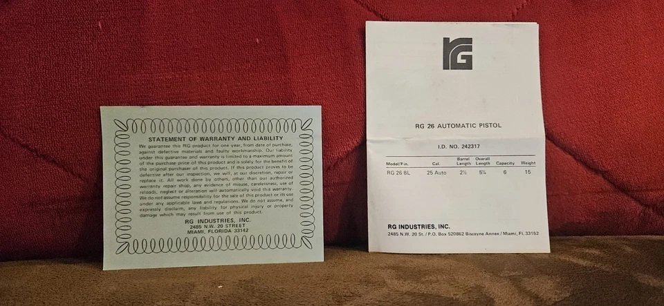 SOLO EN CAJA RG Industries 26 Pistola Automática Manual Incluido Foto 2 de 3
