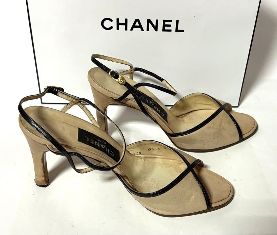 CHANEL Women's Pumps Strap High Heels Leather Size:5/JP:22.5 Beige 135505K Auth thumbnail 8