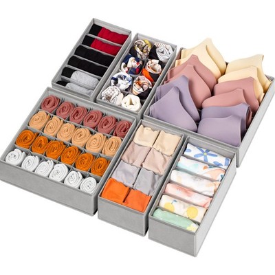 Criusia 6 Pack Sock Underwear Drawer Organizer Dividers, 58 Cell 6 Pack, Grey 
