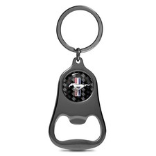 Ford Mustang Tri-Bar Logo Carbon Fiber Flat Bottle Opener Black Metal Key Chain