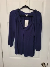 Crown & Ivy Navy Long Sleeve Blouse Top Size Large New With Tags