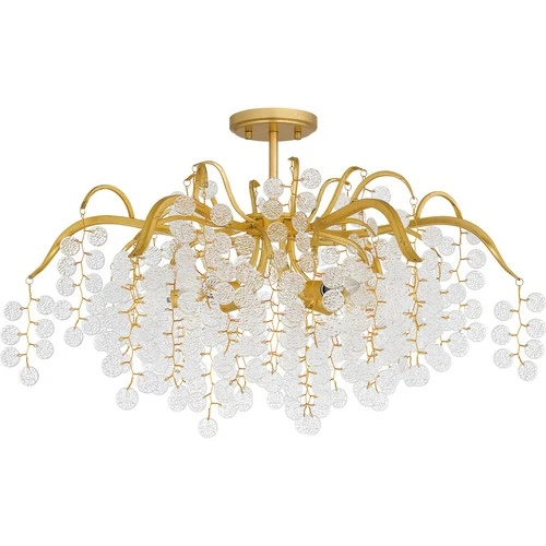 Gold Leaf Six Light Semi-Flush Mount from the Maple Collection - Picture 2 of 5