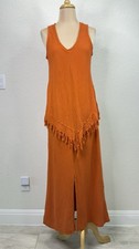 Vintage Cecilia Nathal Orange Layered Lagenlook Gauze Maxi Dress M