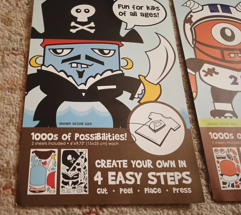 Lot 2 Packs My Own Monster Iron-On Art Shirt Football & Pirate Flocked Transfer - Image 4 of 4