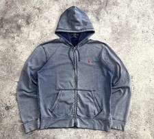 Polo Ralph Lauren Mens Hoodie Full Zip Gray Faded Washed Size M