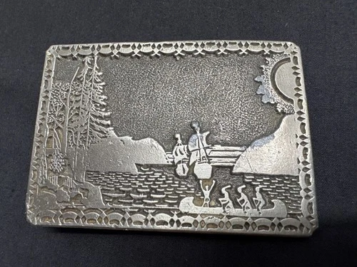 Vintage InStyle 1980 Pewter Belt Buckle With Nautical Engraving Mayflower Ship I