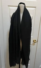 New Donna Karan Large 25" x 72" Cashmere/Scarf Silk Self Fringe Scraf Black $395