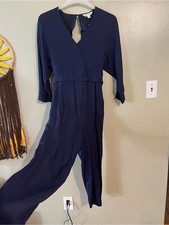 Whistles Navy Wrap-Front Jumpsuit Open Ruffled Back Zip Size 6