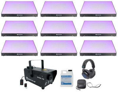 9) American DJ MDF3 RGB DMX Magnetic Single Dance Floor Panels+Headphones+Fogger