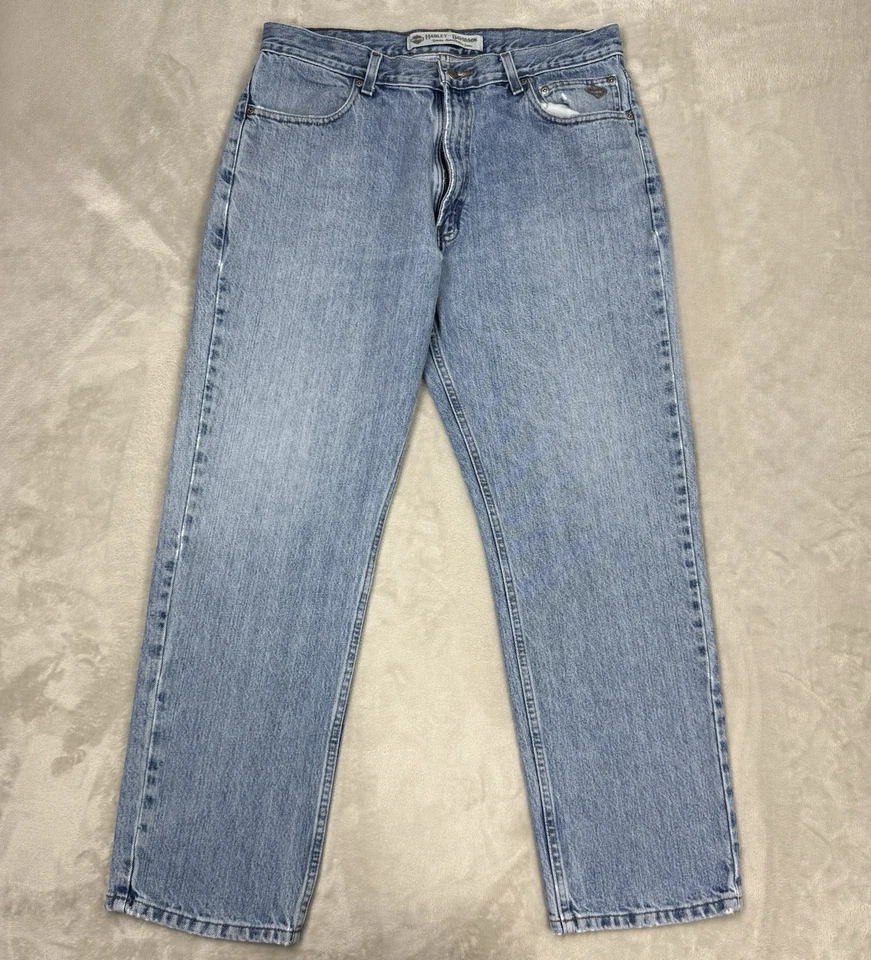 Pantalones de mezclilla holgados azul claro Harley Davidson para hombre 34x28 Y2K Foto 2 de 4