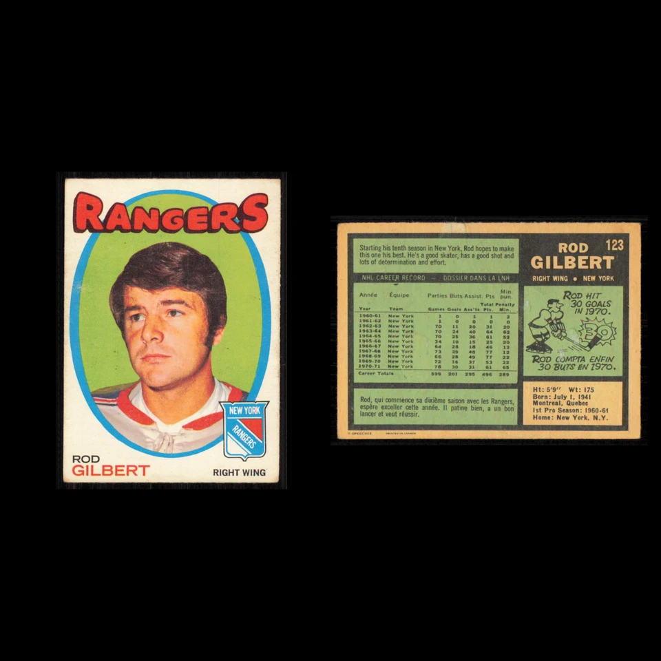 Rod Gilbert #123 1971 O-Pee-Chee New York Rangers Hockey Card NHL EX - Image 3 of 3