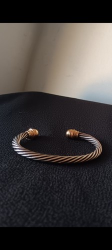 Dave Yurman Bracelet 5MM Silver 14k Gold Cable Bangle Bracelet Textured Cuff - Picture 1 of 11