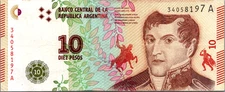 Argentina 10 Pesos 2015-2018 UNC Pick 360